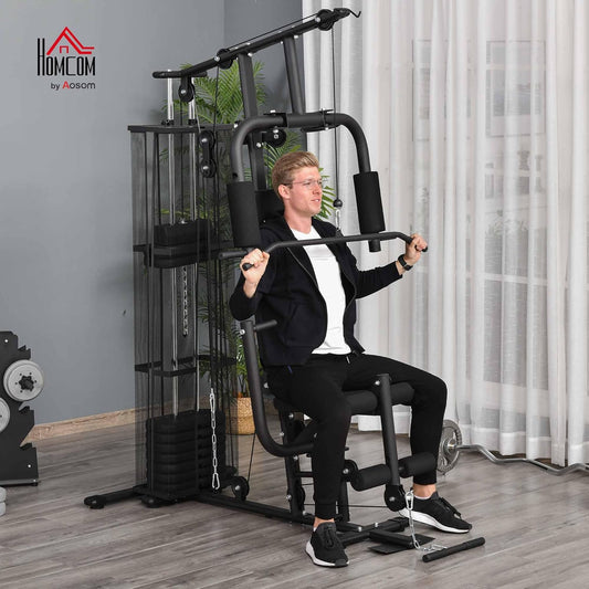 HOMCOM Kraftstation: Multifunktional mit Latzug, Butterfly und 45 kg Gewichten