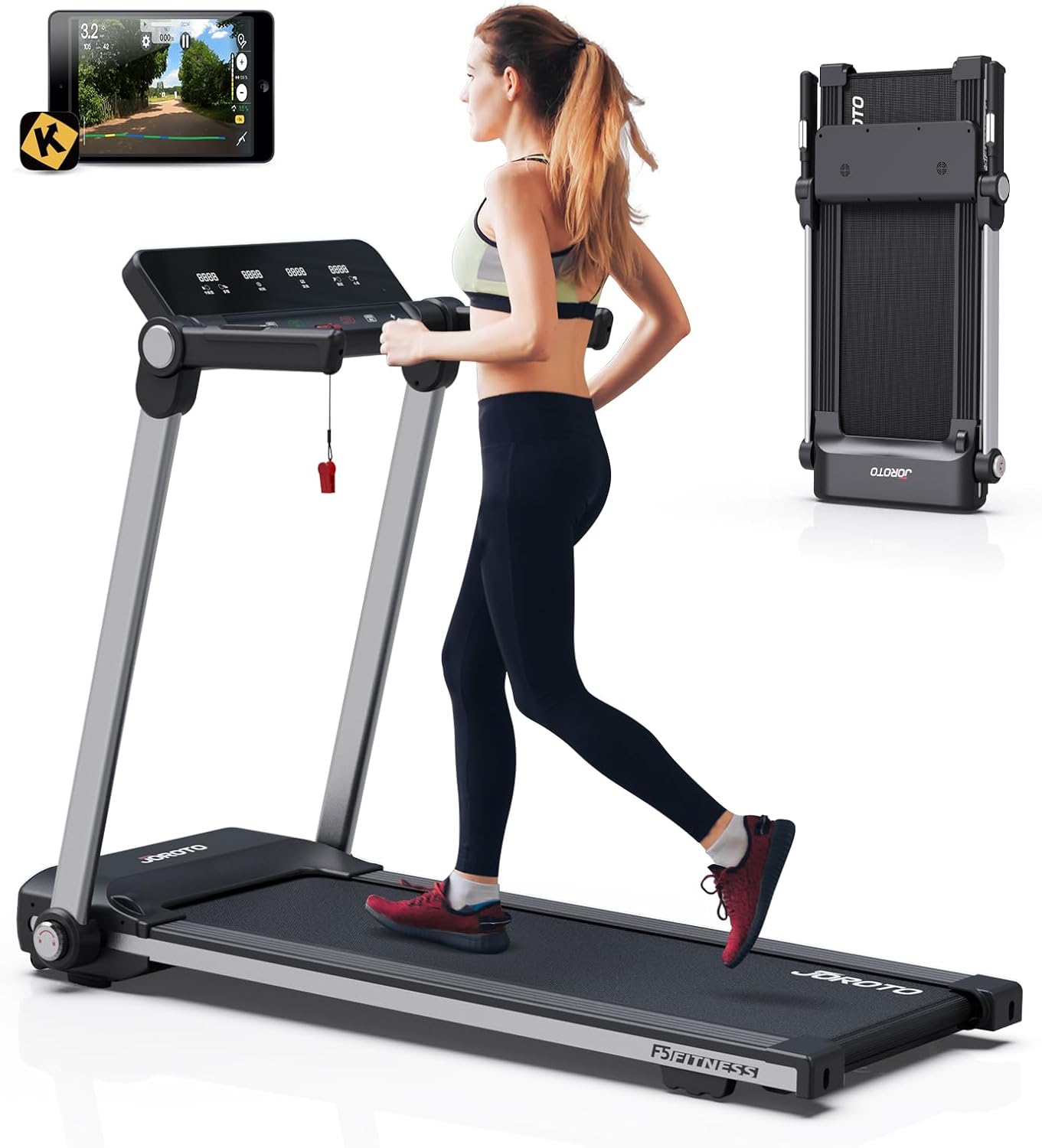 JOROTO Klappbares Laufband für Zuhause – Fitness-Laufband mit App & LED