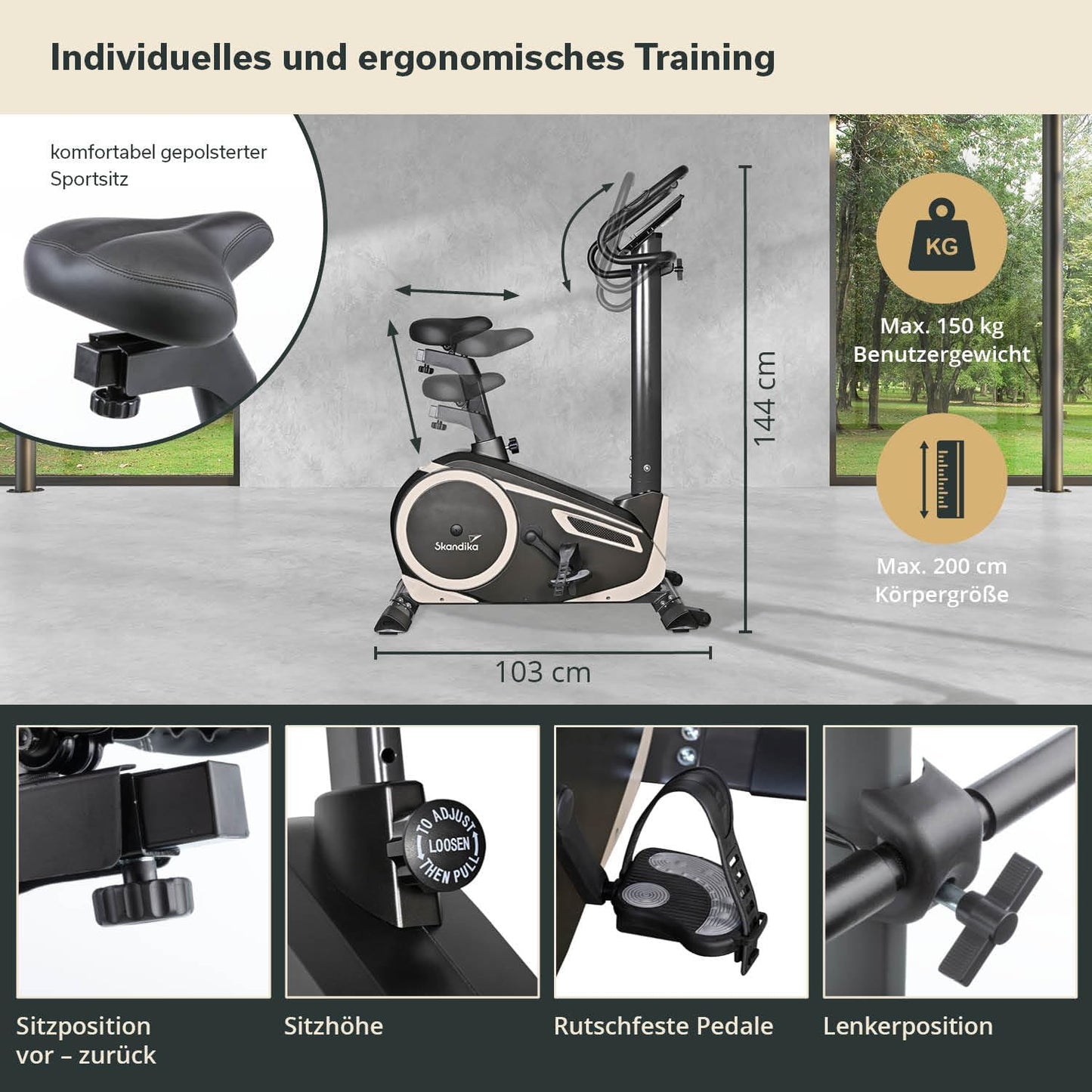 Skandika Morpheus: Ergometer mit App‑Steuerung, Pulsgurt und Tablethalter