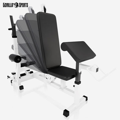 Gorilla Sports Hantelbank mit Gewichten, 170 cm Stange und Hantelset