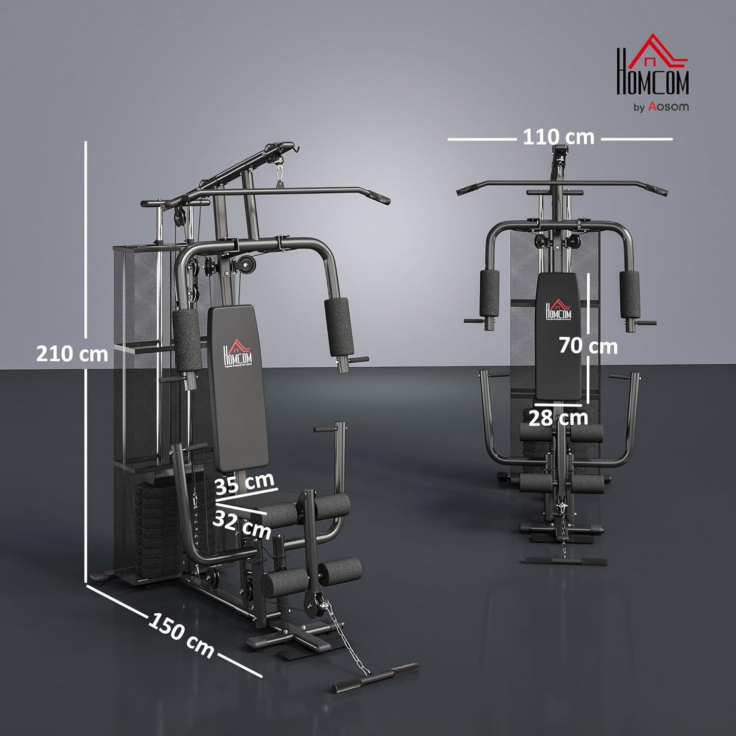 HOMCOM Kraftstation: Multifunktional mit Latzug, Butterfly und 45 kg Gewichten