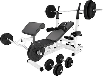 Gorilla Sports Hantelbank mit Gewichten, 170 cm Stange und Hantelset