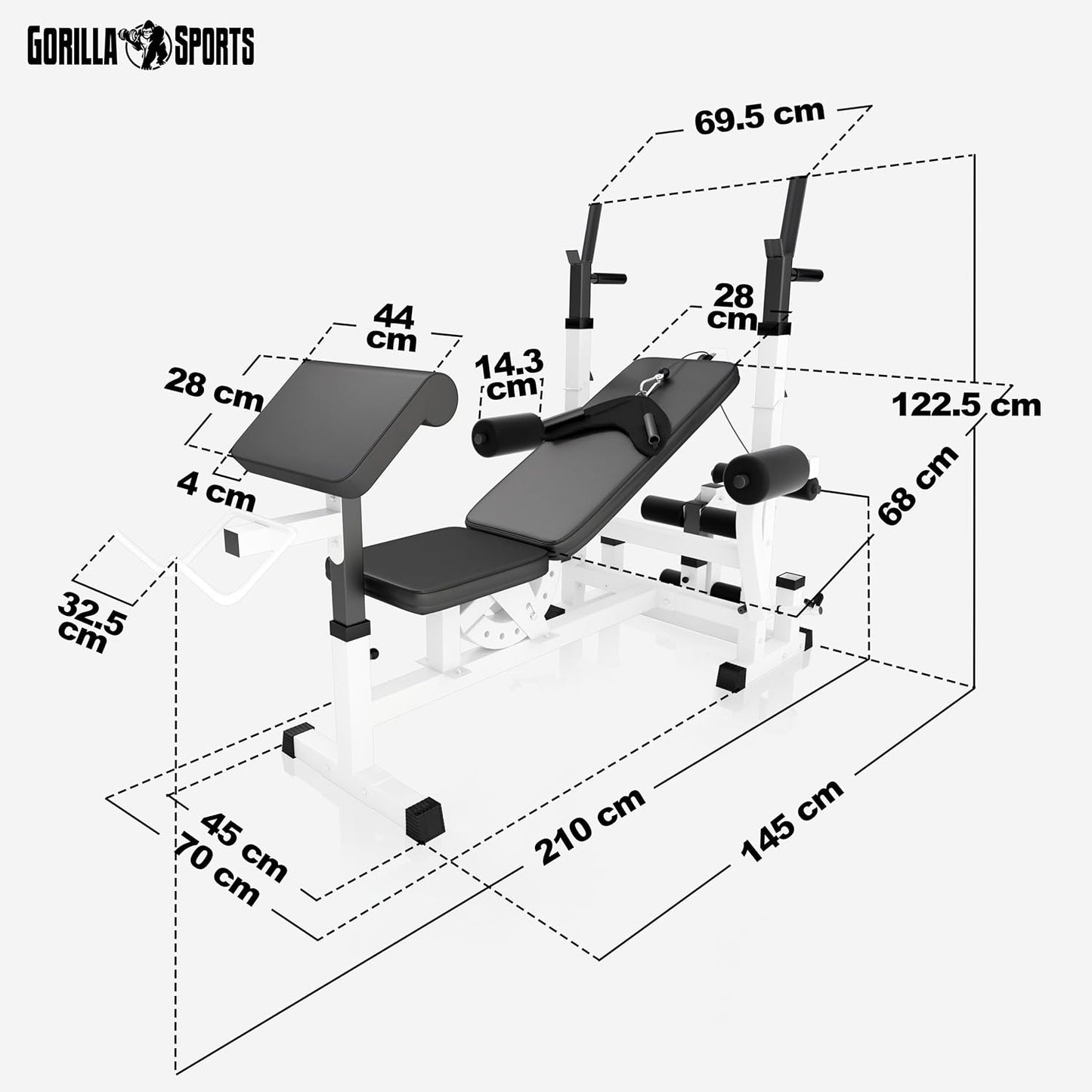 Gorilla Sports Hantelbank mit Gewichten, 170 cm Stange und Hantelset