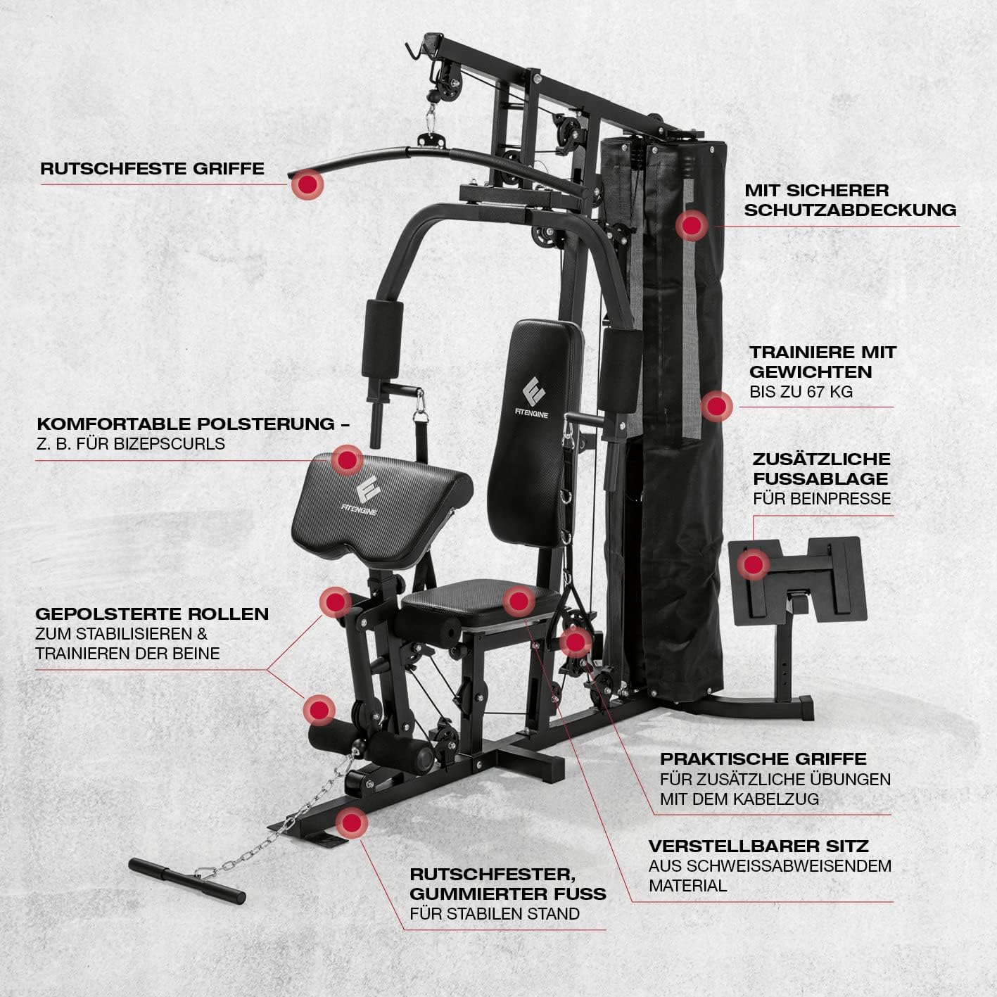FitEngine Kraftstation: Komplettes Home Gym mit 67 kg Gewichten