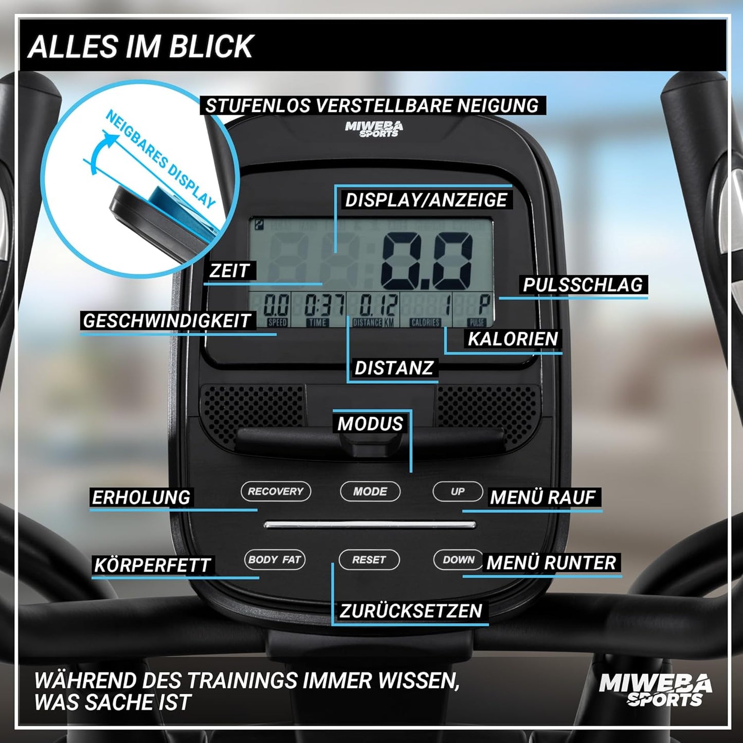 Miweba Sports MC500 Crosstrainer: Leise, 7kg Schwungmasse, LCD Monitor, Heimtrainer