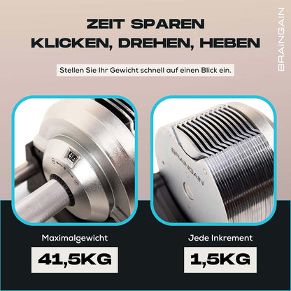 BRAINGAIN Verstellbare Hanteln: Chrom/Schwarz fürs Heimtraining